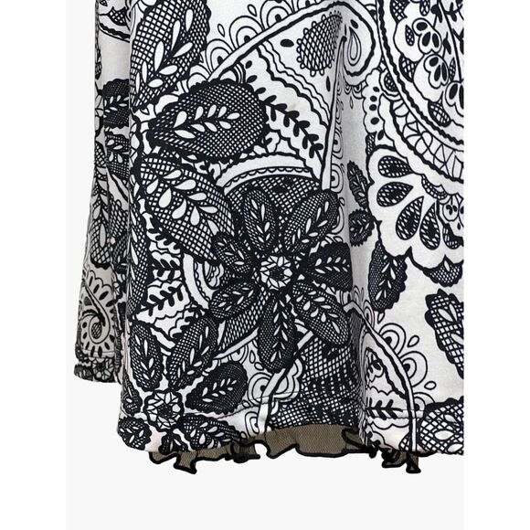 Alyn Paige Size Medium Retro Bow Back Dress Black White Lace Print Plunge Neck - Picture 6 of 10